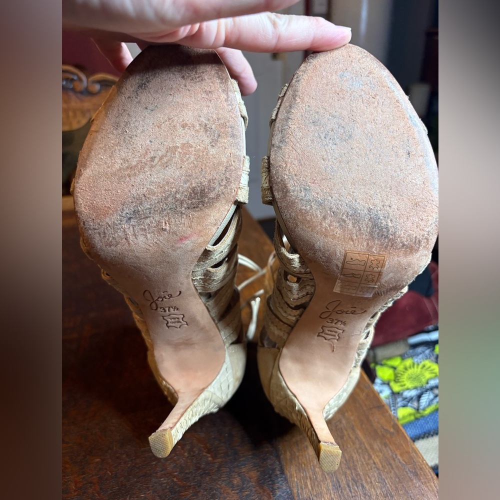 Joie Remy Caged Gladiator Lace-Up Heels - Nude/Tan Leather - Size 37.5 - Picture 10 of 11